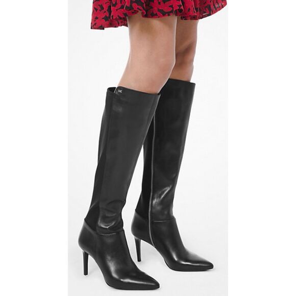 Michael Kors Dorothy Flex Stretch Leather Knee High Boots Zip Size 7.5 in Black - Picture 1 of 9